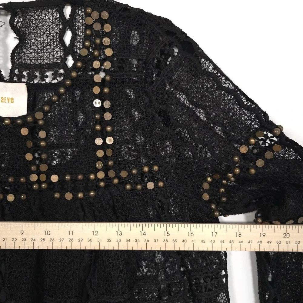 Anthropologie Maeve Top Size XS Auralis‎ Black Lace Eyelet Studded Beaded Sheer
